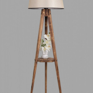 Lampadar Luin, lemn/ tesatura, maro/ bej, 160 cm H - Img 2