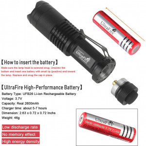 Lanterna 850nm cu infrarosu UltraFire, cu baterie reincarcabila 3.7V 2600mAh si incarcator USB, negru, 12,7 cm - Img 4