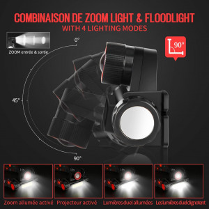 Lanterna pentru cap CHEANDEUL, LED, nailon/plastic, negru/alb/rosu
