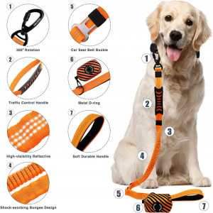 Lesa pentru caine Amai Keto, nailon, portocaliu/alb/negru, 106-140 cm - Img 6