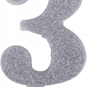 Lumanare pentru tort PARTY GO, cifra 3, ceara, argintiu, 9 cm