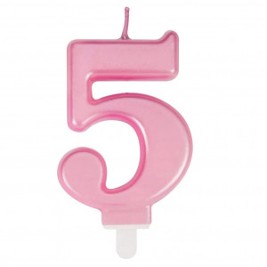 Lumanare pentru tort Uvtqssp, cifra 5, ceara, roz, 8 cm - Img 1
