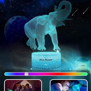 Lumina de noapte 3D pentru copii Nice Dream, LED, model elefant, RGB, acril, 21 x 13,5 cm 