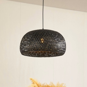 Lustra supendata Lindby Eskil din bambus, diametru 46.5 cm, neagra, E27 - Img 4