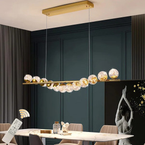 Lustra tip pendul Adeline, LED, 12 lumini, metal/sticla, auriu, 120 x 150 cm