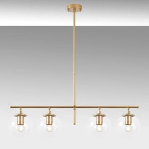 Lustra tip pendul Brecken, 4 lumini, metal/sticla, auriu/transparent, 81 x 36-76 cm