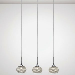 Lustra pendul Chelsie cu 3 lumini crom lucios si abajururi sticla transparenta, design modern reglabil inaltime 25-150cm