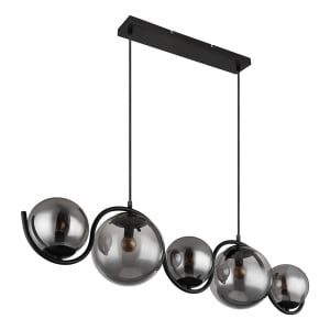 Lustra tip pendul Porry, 5 lumini, metal/sticla, gri/negru, 20 x 120 x 100 cm