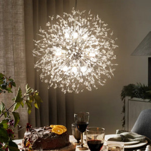 Lustra tip pendul Starburst, 9 lumini, metal/cristal, crom, 50 x 50 x 200-250 cm