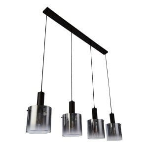 Lustra tip pendul Sweden, 4 lumini, metal/sticla, negru/gri fumuriu, 35 x 22 x 142 cm