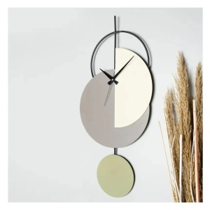 Madeco ceas decorativ de perete, metal 100% grosime 1.5mm, 68x31 cm, diametru 68 cm, mecanism silentios, pictat manual, gri - Verificat A · Re-Bloom - Img 3