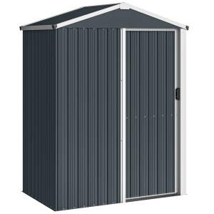 Magazie de gradina cu usa glisanta Re-Bloom, otel galvanizat, 136x87x179 cm, usa 56x155 cm, rating zapada 20 kg/m², gri inchis - Verificat A · Re-Bloom