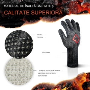 Manusi termorezistente pentru gratar si bucatarie, FLIPLINE, ignifuge, premium, antialunecare, 2 bucati, negru, marimea M, Resigilat, Grad A - Img 3