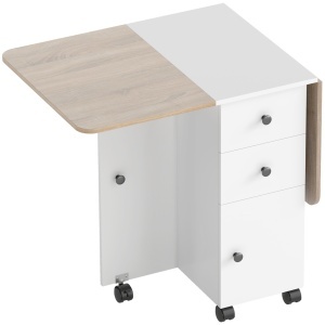 Masa pliabila cu 2 sertare si dulap, PAL, alb/natur, 120 x 60 x 76,5 cm, Resigilat, Grad A