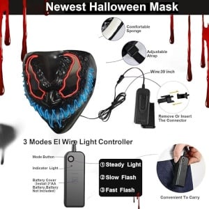 Masca cu LED pentru Halloween Shengruili, plastic, negru/albastru/portocaliu, 23 x 18 cm