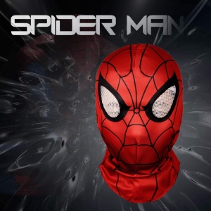 Masca pentru Halloween Molezu, model Spiderman, textil, rosu/negru/alb, marimea L