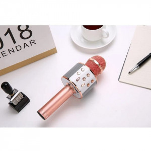 Microfon wireless karaoke cu Bluetooth, auriu, difuzor, radio FM, USB TF, inregistrare sunet, acumulator, 23 x 7,5 cm - Img 7