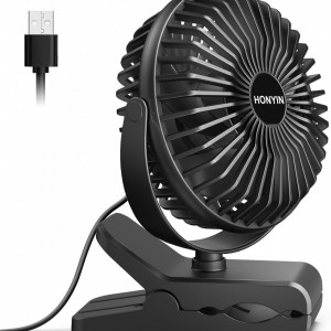 Mini ventilator de racire Honyin, USB, plastic, negru, 3 W, 28 decibeli, 15 cm