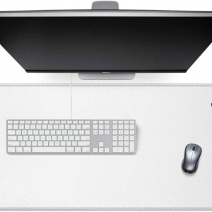 Mousepad Cacoy, piele PU, alb, 40 x 100 cm