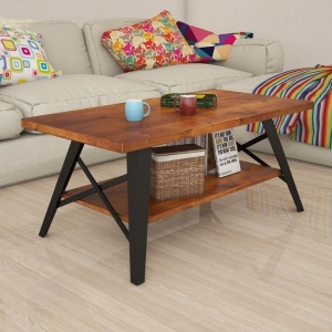 Nancy Homestore Egypt Lake-Leto masa cafea industrial 90x98x43 cm, blat lemn pin masiv, cadru metal, maro/negru - Verificat A · Re-Bloom - Img 4