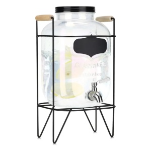 Navaris dozator bauturi sticla borosilicata rainbow irizat, 5L, Ø16x27cm, 2kg, robinet inox, stand metalic, manere lemn, rezistenta -20°C/300°C, transparent/rainbow - Verificat A · Re-Bloom