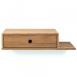 Noptiera cu un sertar Woodek, lemn masiv de stejar, maro, 15 x 65 x 30 cm