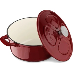 Oala emailata din fonta antiaderenta Navaris pentru Plite/Cuptoare - 24cm - 3,5L - Rosu inchis, Resigilat, Grad A - Img 5