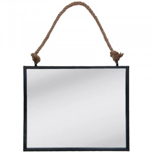 Oglinda de perete Verlyn, metal/sticla/textil, negru/maro, 40 x 50 x 3 cm