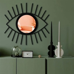 Oglinda decorativa de perete Re-BLOOM, model ochi, plexiglas/eva, negru/rose, 48 x 45 cm