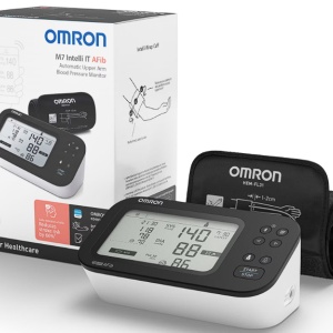 Pachet Tensiometru de brat automat OMRON M7 IT AFib, Tehnologie Intellisense, Adaptor AC original Omron, Alb, Resigilat, Grad A - Img 1