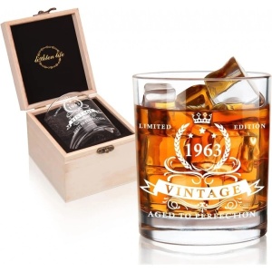 Pahar de whisky cu cutie cadou Lighten Life, sticla/lemn, transparent, 360 ml