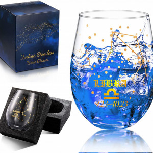 Pahar pentru vin cu inscriptie zodia balanta Nuenen, sticla, transparent /auriu, 12 x 7,3 cm - Img 1
