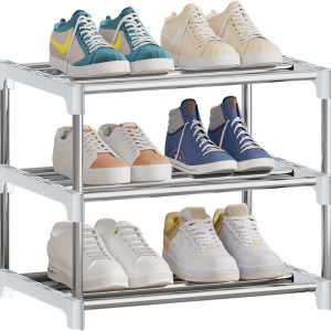 Pantofar cu 3 nivele NIAWECAN, aliaj de otel / plastic, alb/argintiu, 42 x 25 x 38 cm cm - Img 1
