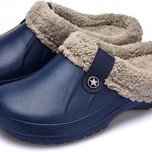 Papuci cu blana Coswind, cauciuc/textil, albastru /gri, 40-41 - Img 1