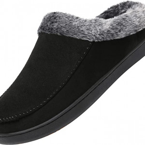 Papuci de iarna cu blana Mishansha, textil/cauciuc, negru/gri, 38 - Img 6