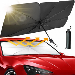 Parasolar tip umbrela pentru autoturisme Itiban, metal, negru, 140 x 79 cm 