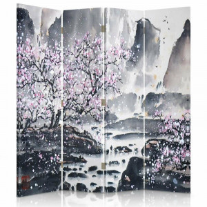 Paravan Orlo, lemn masiv, gri/roz/alb, 150 x 145 x 4 cm