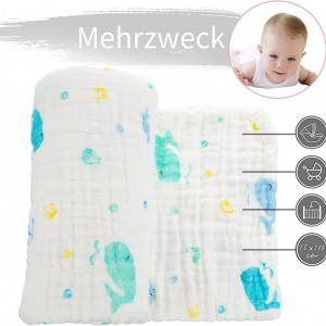 Paturita pentru bebelusi MINIMOTO, bumbac, alb/albastru, 110 x 110 cm - Img 4