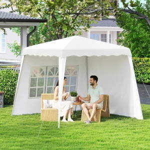 Pavilion pliabil 240x240x250 cm, baza 289x289 cm, 2 laterale, acoperis poliester impermeabil UV50+, inaltime reglabila, cadru otel, alb - Verificat A · Re-Bloom - Img 2