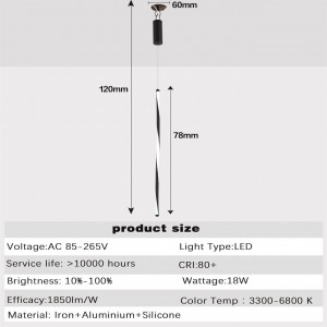 Pendul LED MQHOBO, silicon/metal, negru, 78 x 6 cm - Img 2