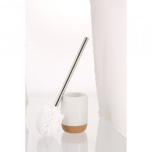 Perie și suport de toaletă Corc, ceramica, alb, 37,5 x 9,5 x 9,5 cm - Img 2