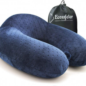 Perna de calatorie EcoSafeter , albastru inchis, spuma de memorie/velur, 30 x 30 x 11 cm - Img 1