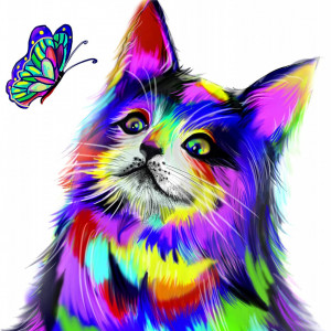 Pictura cu diamante pisica 5D Pttozan, plastic ,multicolor, 35x35cm