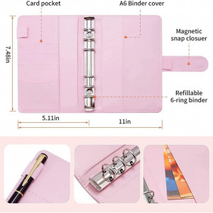 Planificator de buget cu plicuri si etichete Iycorish, PU/hartie/plastic, roz, 19 x 13 cm - Img 3