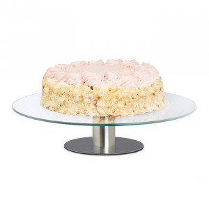 Platou pentru tort, otel inoxidabil/sticla, 7,5 x 30 x 30 cm - Img 1