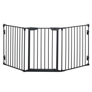 Poarta pliabila caini talie mica/medie, 3 panouri, metal/plastic, 180x3x74.5cm, Negru - Verificat A · Re-Bloom