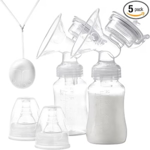 Pompa de san electrica dubla, Design sigur si sanatos, PP de calitate alimentara, mini, usor, portabil, corpul sticlei anti-alunecare, perna de masaj din silicon moale - 20 x 9 cm - alb, Resigilat, Grad A