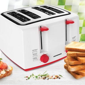 Prajitor de paine Heinner Panfette 1300 HTP-1300WHR, Putere 1100W, Capacitate 4 felii, 7 niveluri de rumenire, Alb/Rosu - Img 2