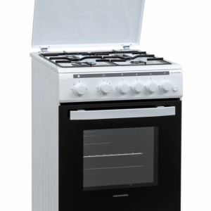 Produs Resigilat Aragaz Gaz Heinner HFSC-V60LITGRWH, 50x60cm, 4 arzatoare, Suport email, Capac metalic, Aprindere electrica plita si cuptor, Dispozitiv de siguranta plita si cuptor, Timer, Grill, Rotisor, Lumina cuptor, Usa cuptor cu geam dublu detasabil,