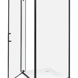 Produs Resigilat Cabina de dus Re-Bloom Darli, 90x90x185 cm, sticla securizata 6mm, cadru aluminiu, usa reversibila, negru transparent - Verificat A - Img 3